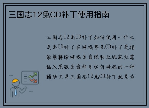 三国志12免CD补丁使用指南