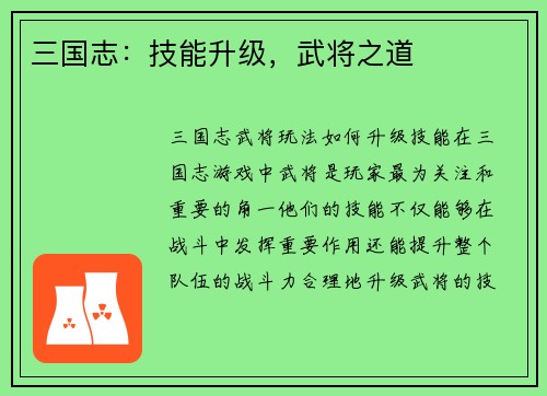 三国志：技能升级，武将之道